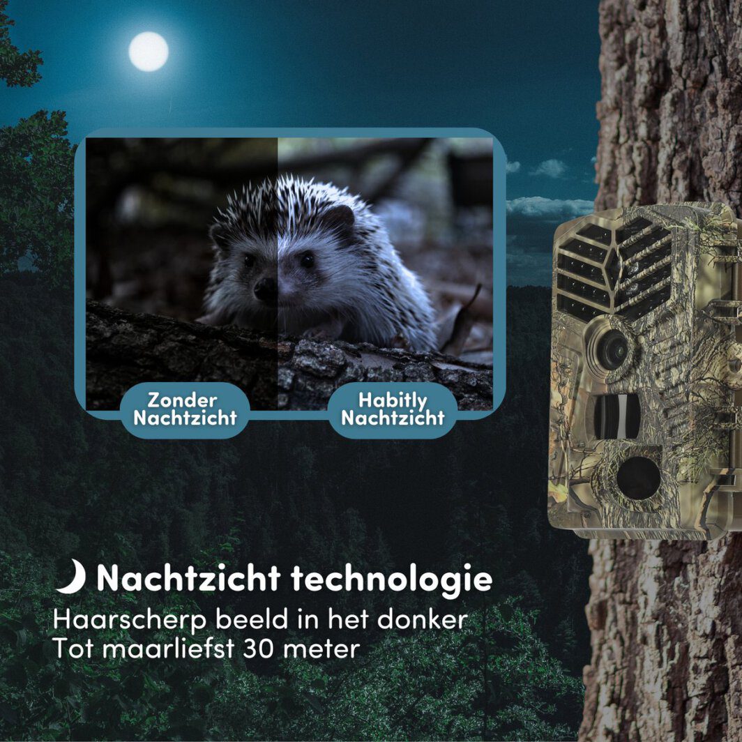 Habitly® Professionele Wildcamera met Nachtzicht - Voor Buiten - 4K & 48MP - Incl. 128GB SD-Kaart