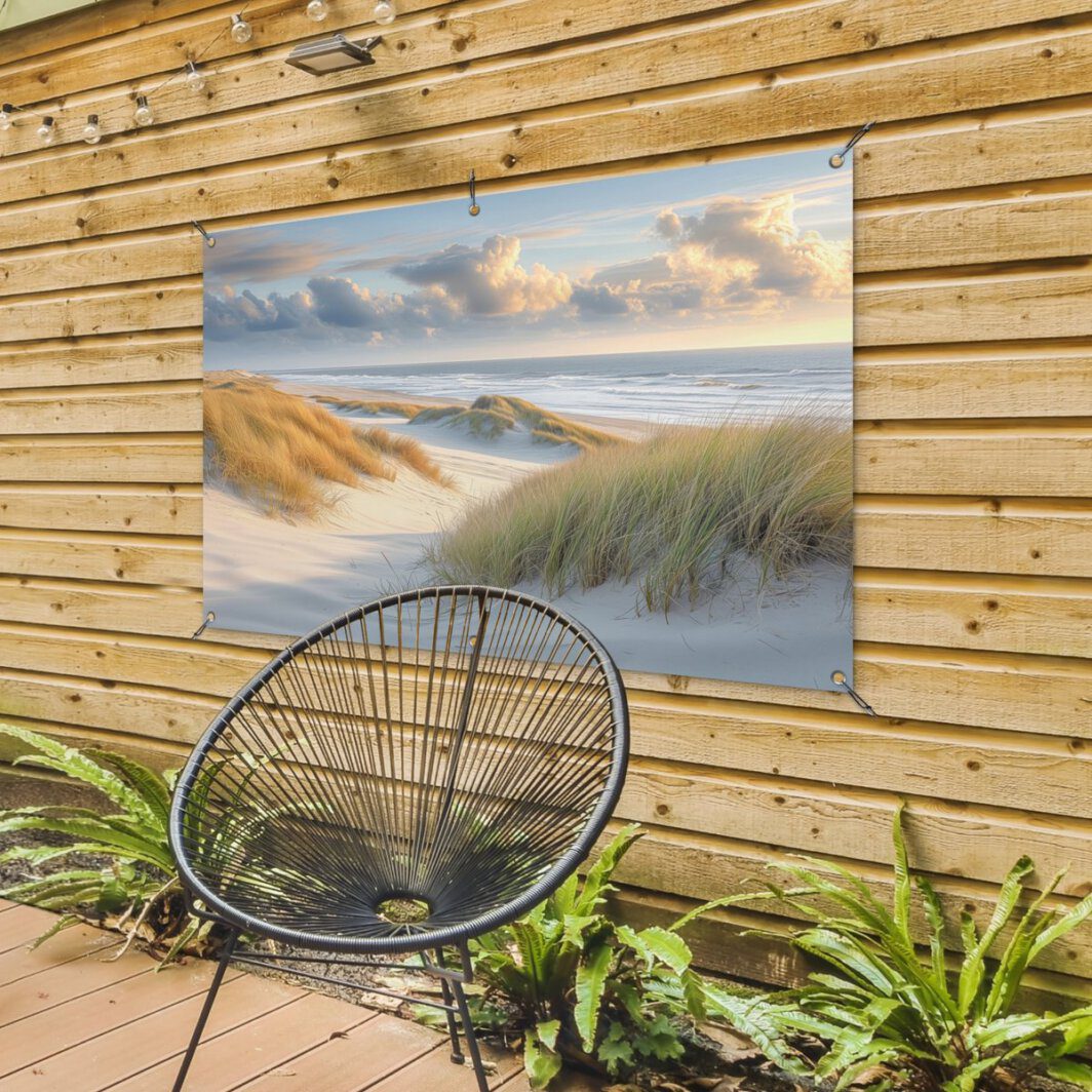 Tuinposter strand - Tuindecoratie duinen - 120x80 cm - Natuur poster voor in de tuin - Buiten decoratie - Schutting tuinschilderij - Tuindoek muurdecoratie - Wanddecoratie balkondoek